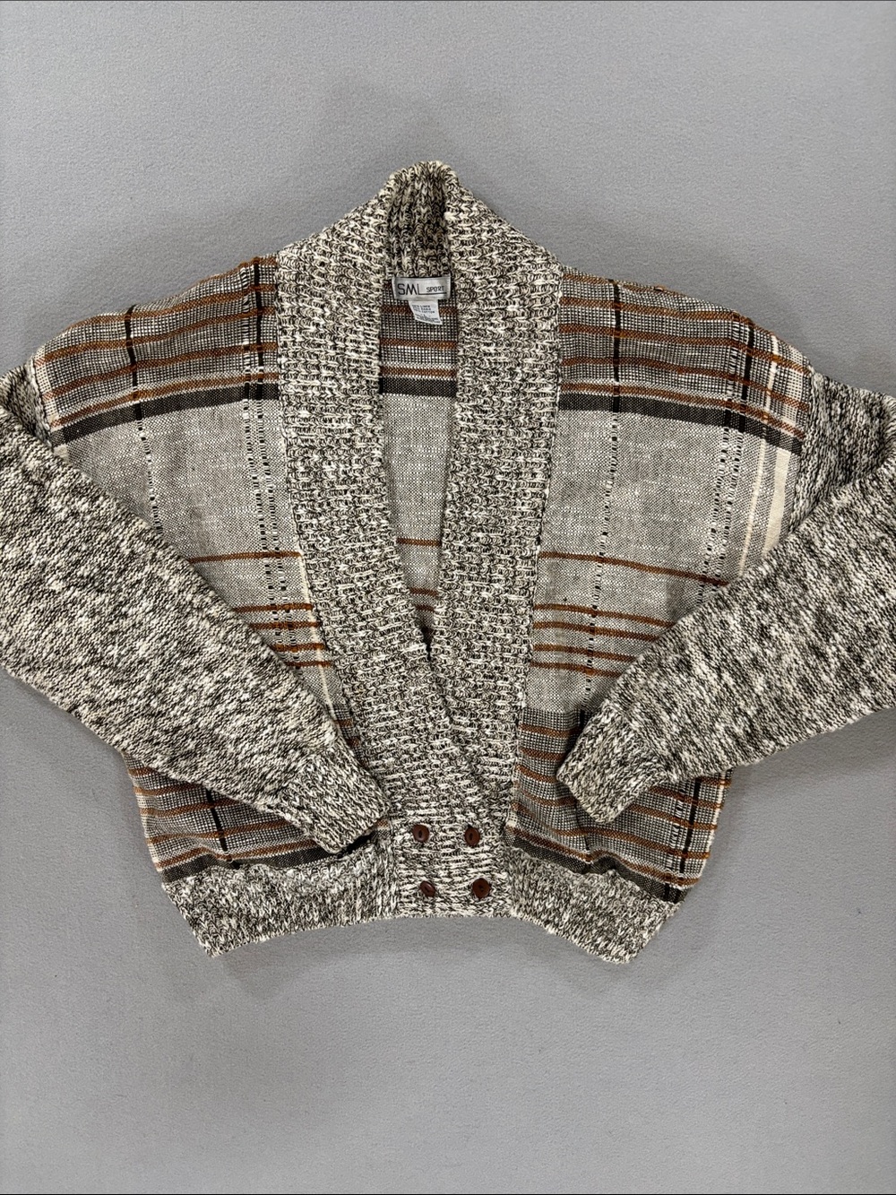 Vintage SML Sport Plaid Linen/cotton Shawl Collar Cardigan Jacket  L